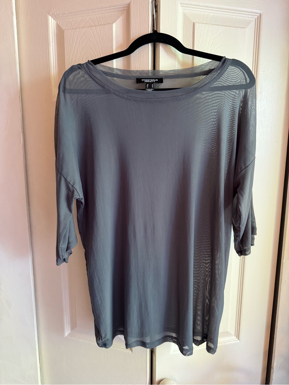 Streetwear Society Gray Sheer Long Sleeve Scoop Neck Tee